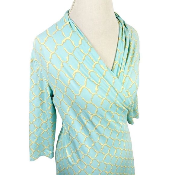 J. McLaughlin Blue Gold Scroll Print Catalina Cloth Wrap Panama Dress Size S - Picture 4 of 10